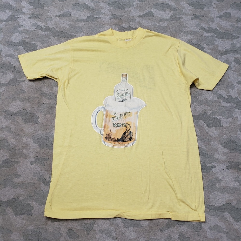 Vintage Dr McGillicuddys Brew Shirt Mens XL Yellow Single Stitch Made in USA
